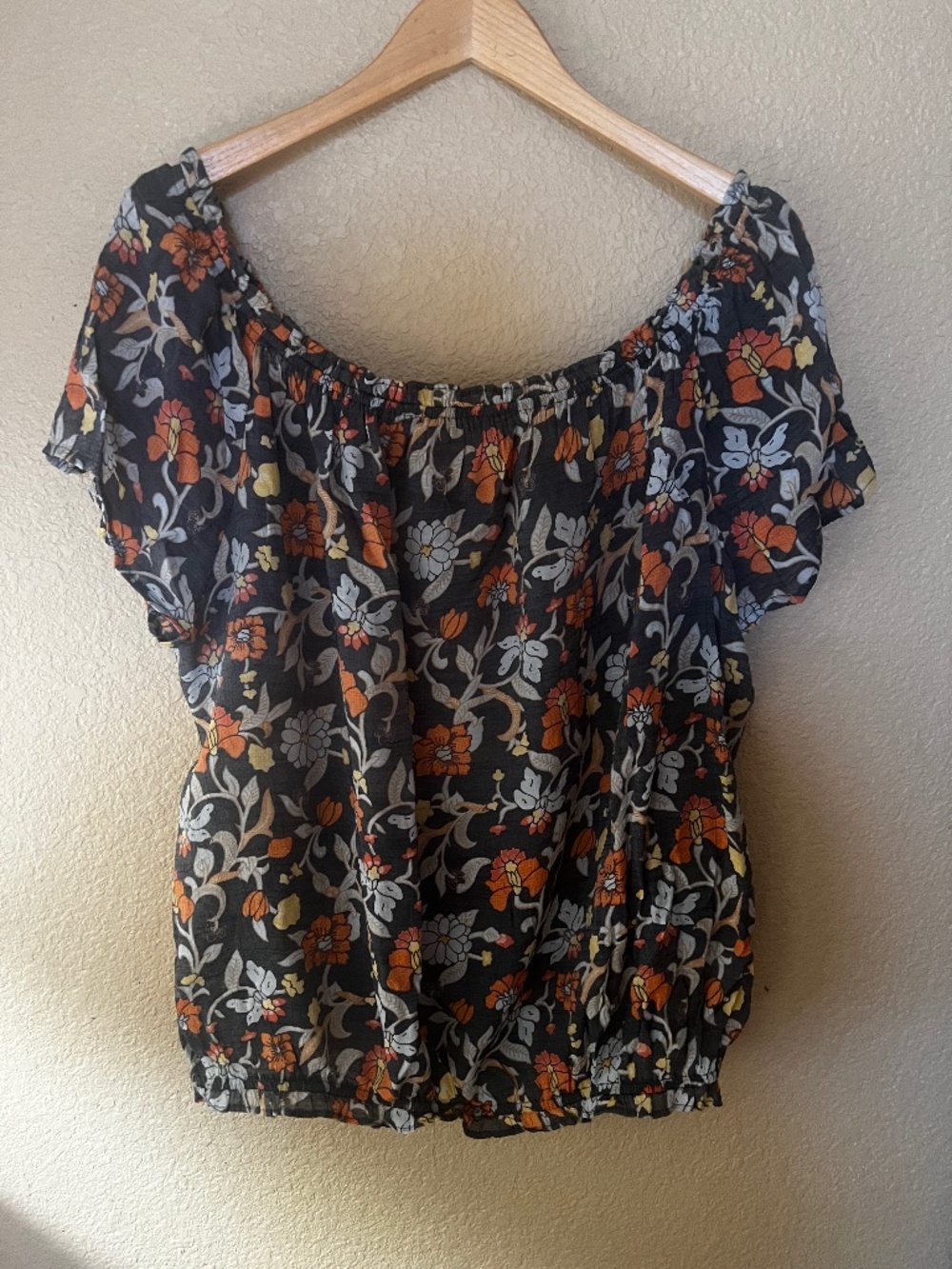 Lane Bryant Floral Print Rayon Short Sleeve Blouse